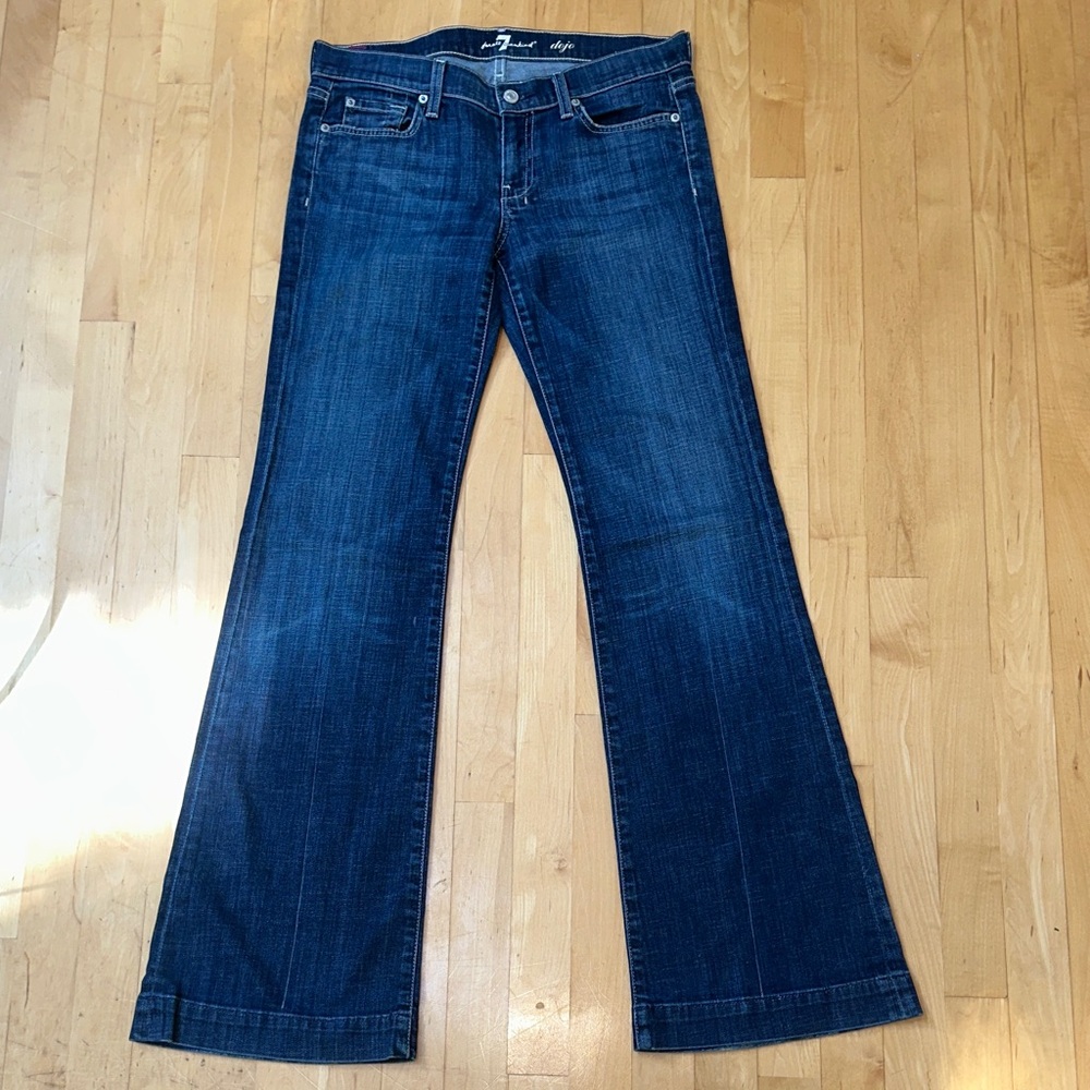 Dojo 28 x 33 x 8 —-7 For All Mankind Women's Dark Blue Wide Leg Jeans - Picture 4 of 11